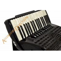 Moreschi Masterpiece IV 37 key 96 bass 4 voice black piano accordion with cassotto, double octave tuned, with MIDI.
